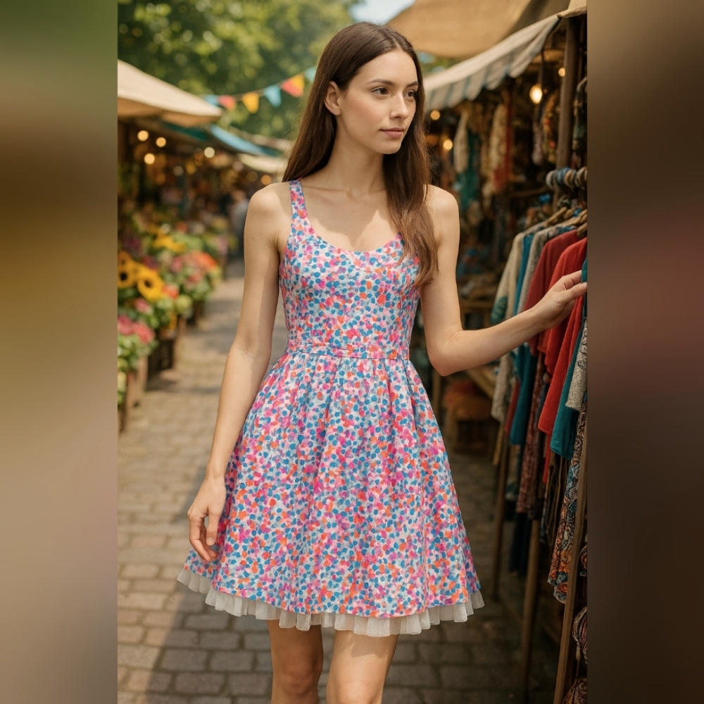 Vibrant Multicolor Dress with Bow and Crinoline